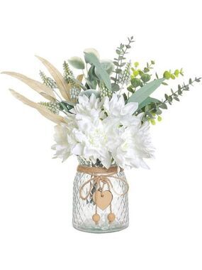 Faux White Silk Flowers with Vase Farmhouse Decor for Table Kitchen Shelf